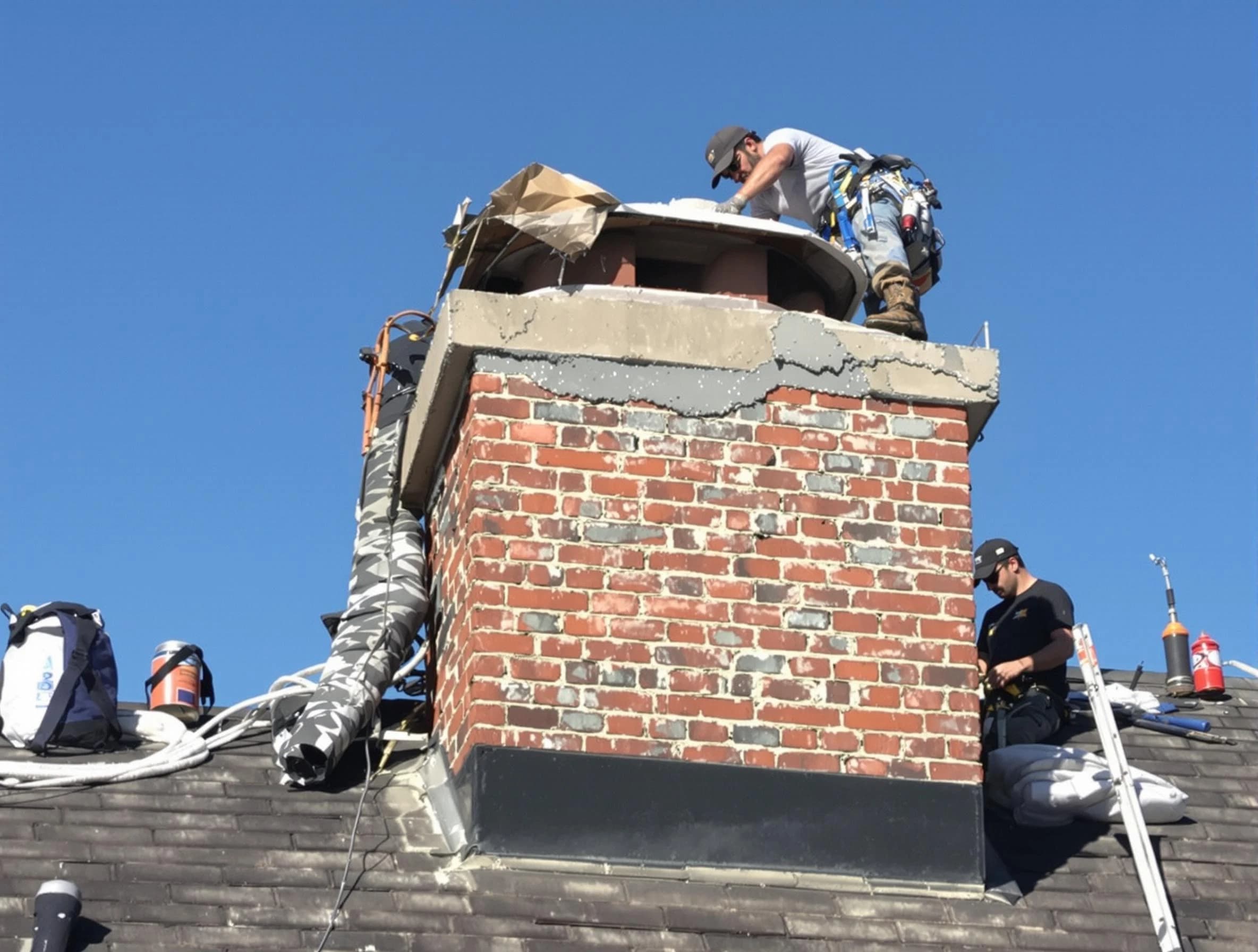 McKeesport Chimney Sweep installing a custom chimney crown in McKeesport, PA