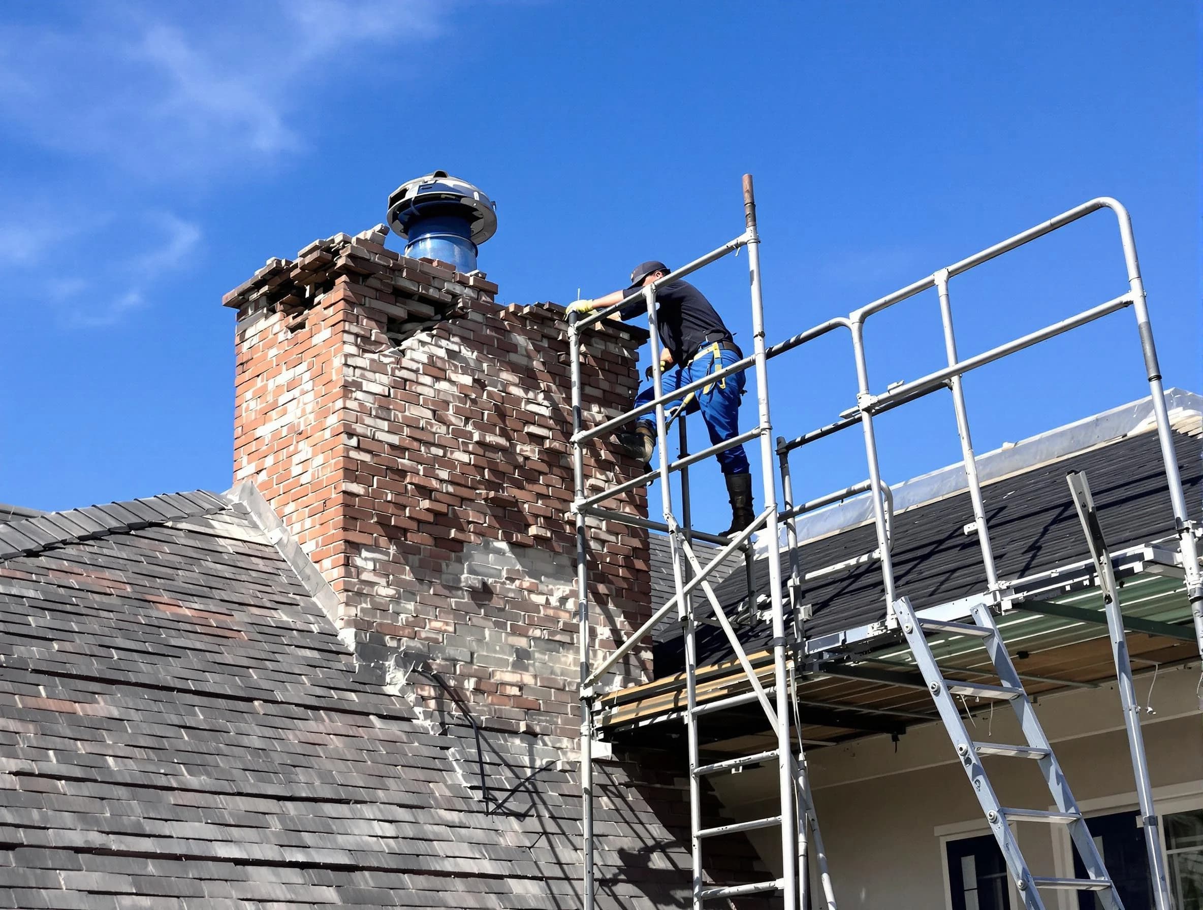 Rebuilding a chimney structure by McKeesport Chimney Sweep in McKeesport, PA
