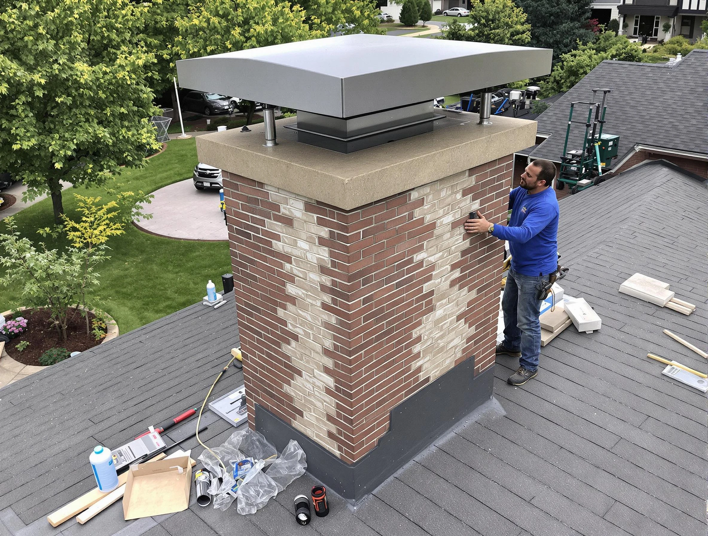 McKeesport Chimney Sweep team working on a custom chimney remodel in McKeesport, PA